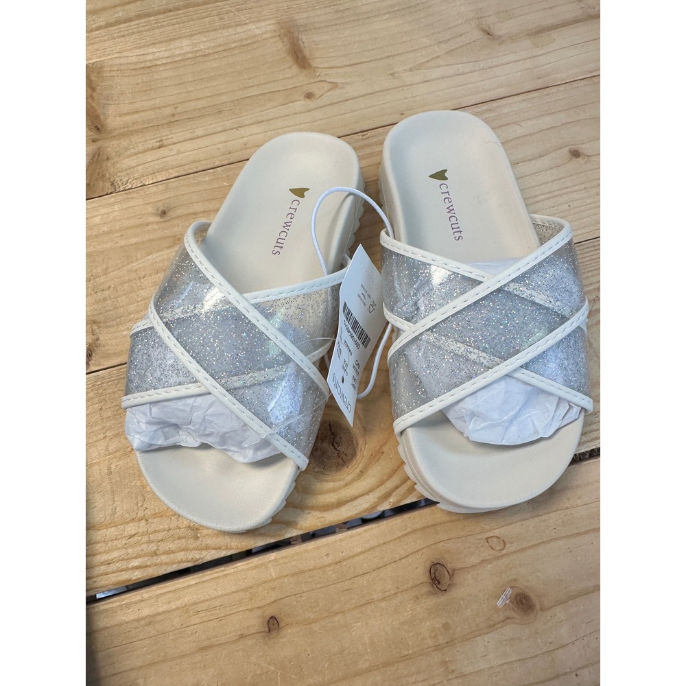 Crewcuts Girls Silver Glitter Criss Cross Slide Sandals Kids Size K9